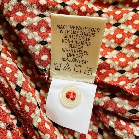 Max Studio Women's Red & Tan Dotted Long Sleeve Blouse 100% Polyester Size S - Picture 4 of 5